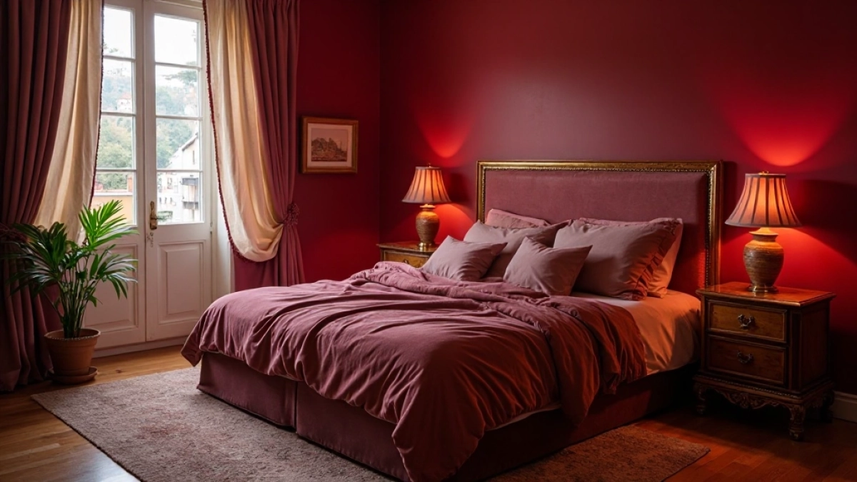 bordowa sypialnia