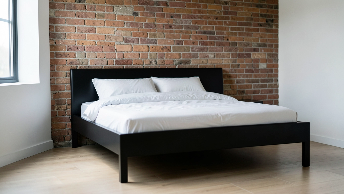 Cegła za łóżkiem w sypialni