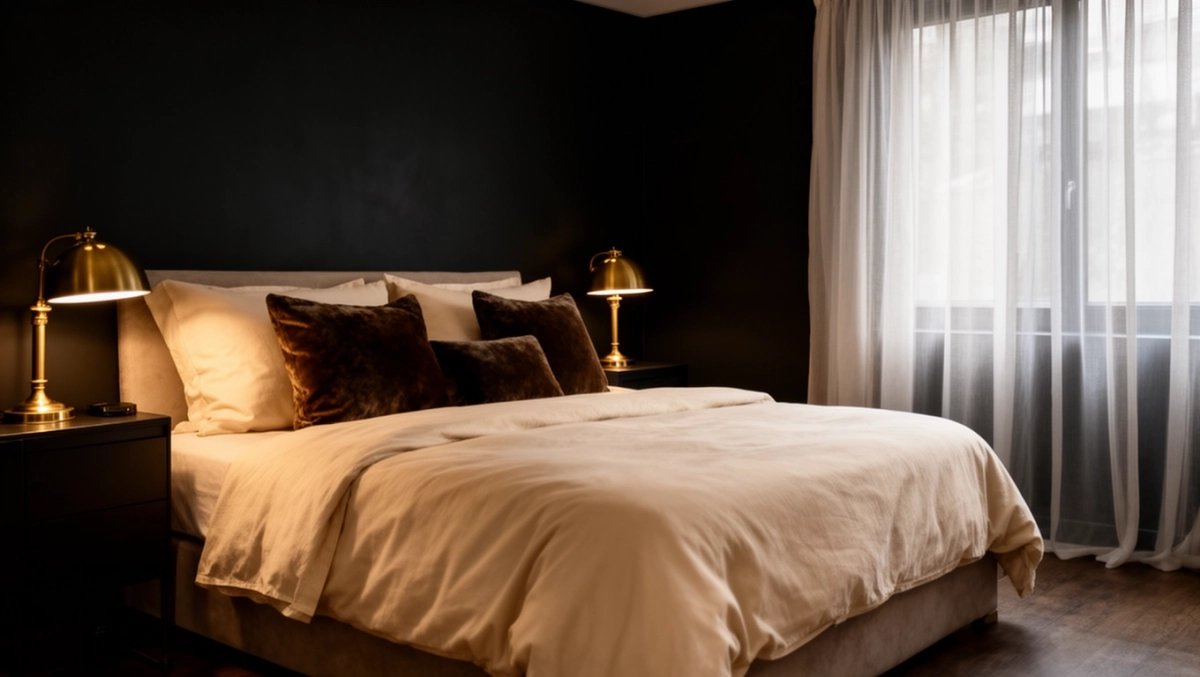ciemne kolory ścian w sypialni