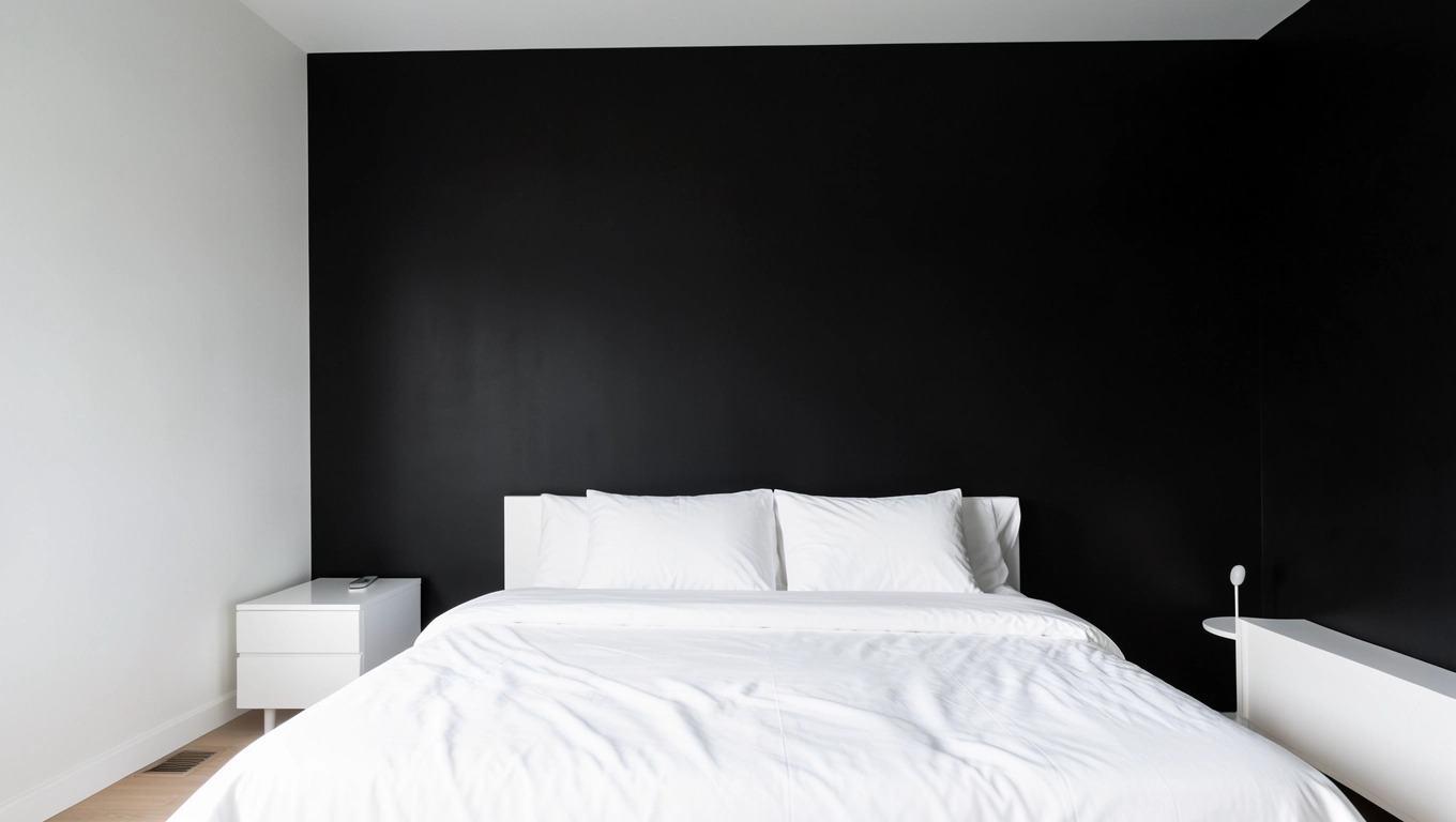 Minimalistyczna czarna tapeta w sypialni