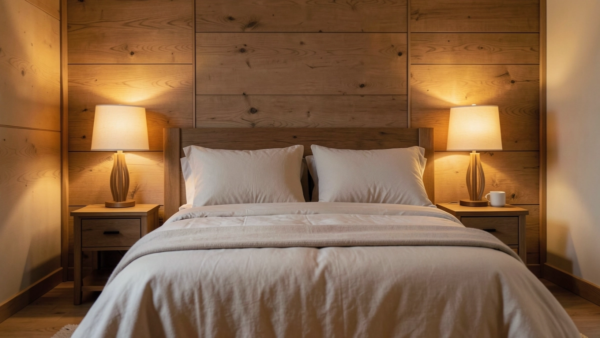 Panele podłogowe na ścianie w sypialni