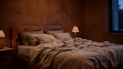 brązowa ściana w sypialni