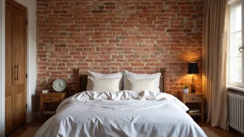 cegła w sypialni