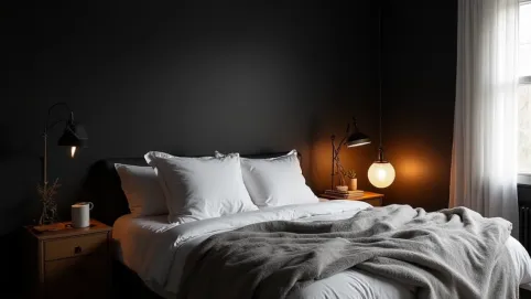 Czarne ściany w sypialni