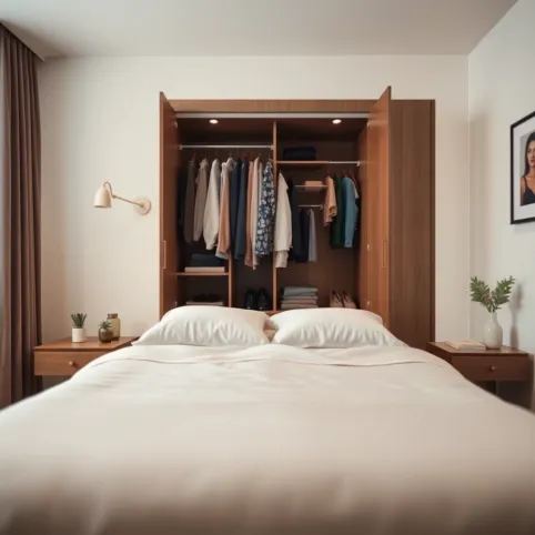Garderobą W Sypialni Za Łóżkiem