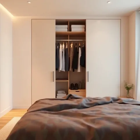 Garderobą Za Łóżkiem W Sypialni