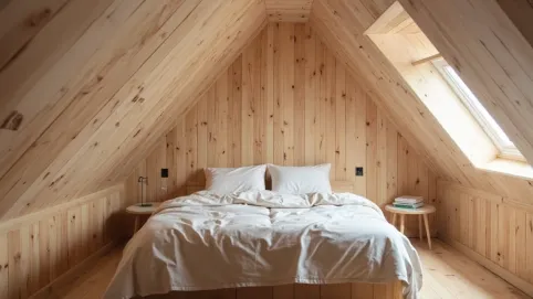 lamele na skosie w sypialni