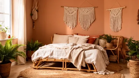 Mała sypialnia w stylu boho