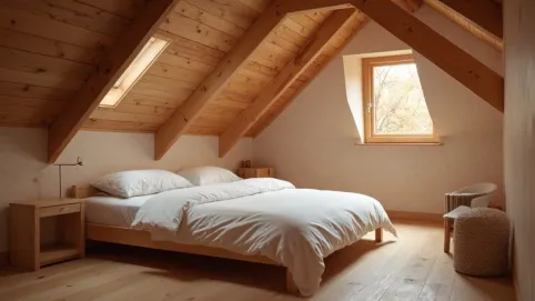 sypialnia na poddaszu w drewnie