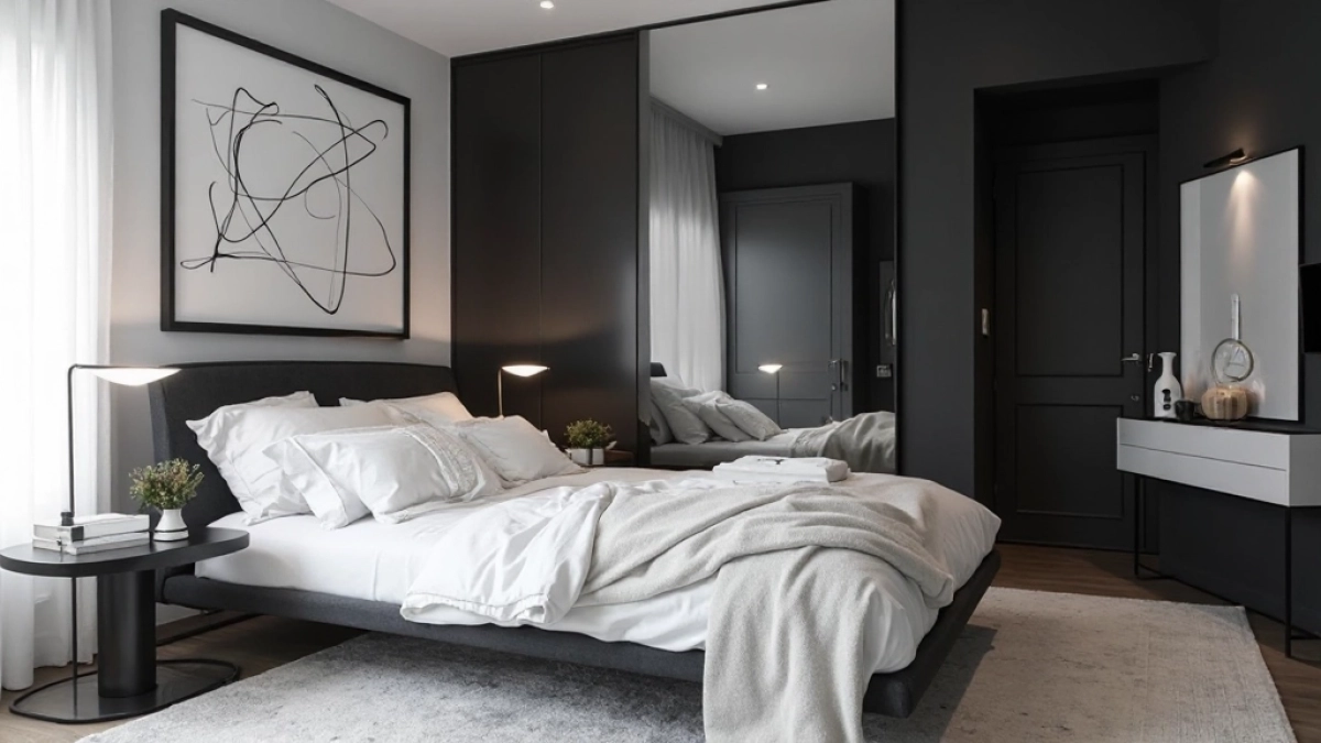 sypialnia biało czarna inspiracje