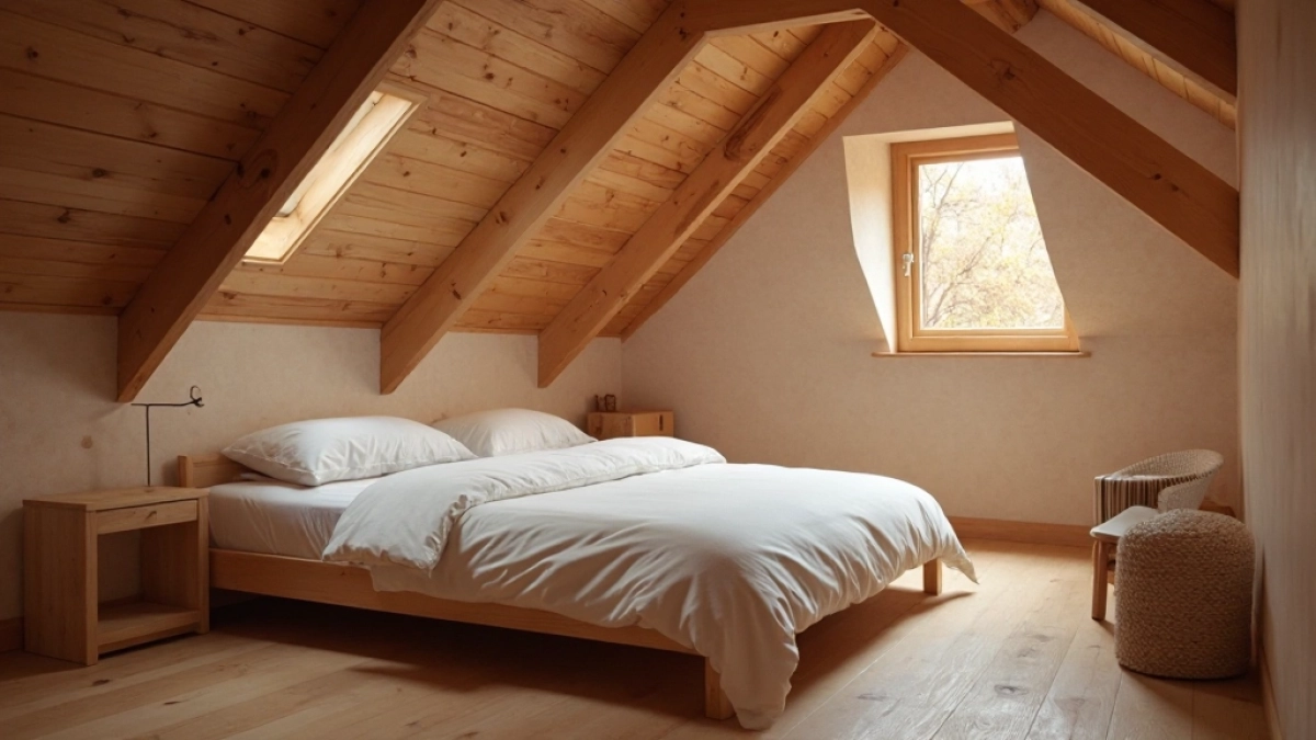sypialnia na poddaszu w drewnie